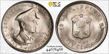 1947-S 50C Douglas MacArthur Allen-R1a  DDO MS65