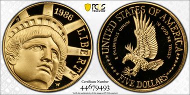 1986-W $5 Statue Of Liberty PR69DCAM