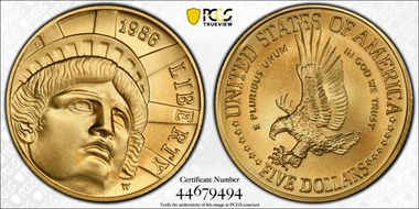 1986-W $5 Statue Of Liberty MS69