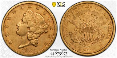 1866-S $20 Motto VF35