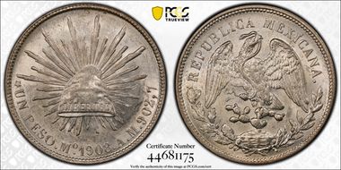 1908-Mo AM Peso KM-409.2 MS63