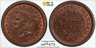 1856 1/2C MS63BN