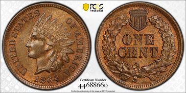 1864 1C L on Ribbon MS64BN