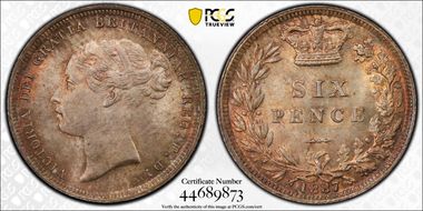 1887 6D S-3912 Young Head MS65