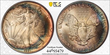 1991 $1 Silver Eagle MS66