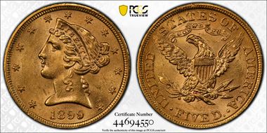 1899 $5 MS62