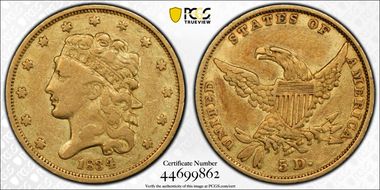 1834 $5 Classic Head, HM-3 VF20