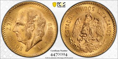 1959-M 10 Peso KM-473  Au MS66