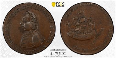 1766 1/2P William Pitt, Copper AU53BN