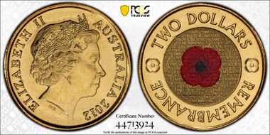 2012 $2 Remembrance Day Colorized MS67