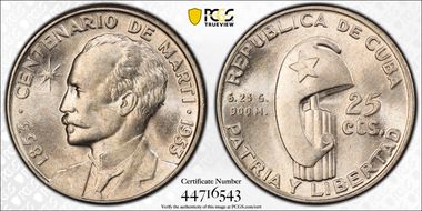 1953 25C Jose Marti KM-27 MS65