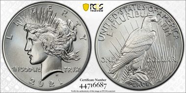 2021 $1 Peace Dollar 100th Anniversary MS70