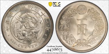 (1901) M34 1 Yen JNDA 01-10A MS65