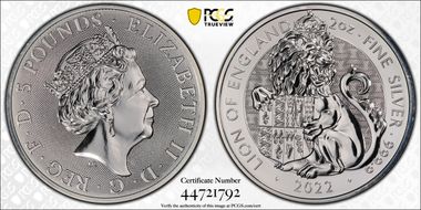 2022 £5 Lion of England The Tudor Beasts First Strike MS66
