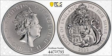 2022 £5 Lion of England The Tudor Beasts First Strike MS65