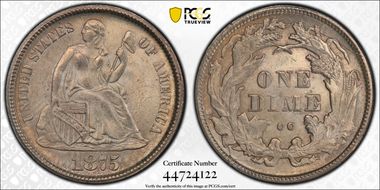 1875-CC 10C Mintmark Above Bow MS65