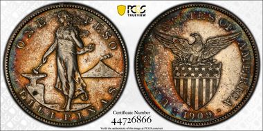1909-S Peso KM-172  Ag AU50