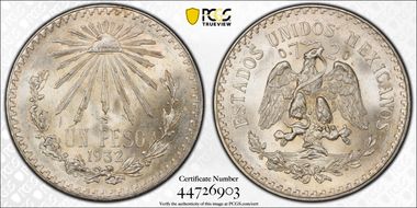 1932-M Peso KM-455  Ag Open 9 MS66