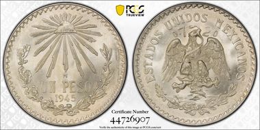1945-M Peso KM-455 Ag MS67