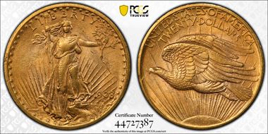 1908 $20 No Motto MS62