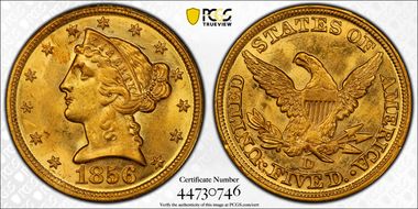 1856-D $5 MS62