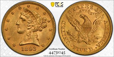 1893 $5 MS63