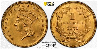 1873 G$1 Open 3 MS63