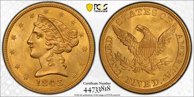 1843 $5 MS64