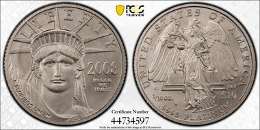 2008-W $10 Burnished St. of Liberty First Strike SP70