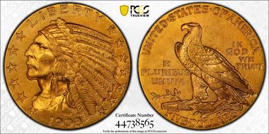 1908-S $5 MS63+