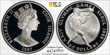 1987 $50 KM-40 1988 Olympics PR68DCAM