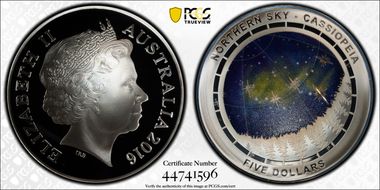 2016 $5 Cassiopeia Northern Sky PR69DCAM