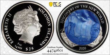 2020 $25 Leif Erikson 5oz Ag PR69DCAM