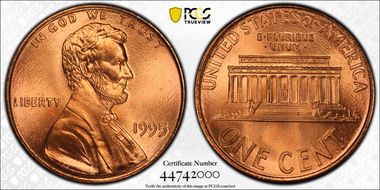 1995 1C Doubled Die Obverse MS68RD