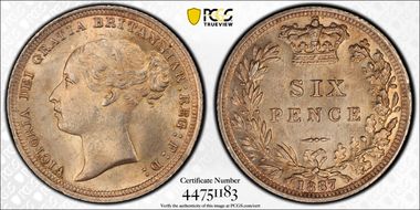 1887 6D S-3912 Young Head MS64