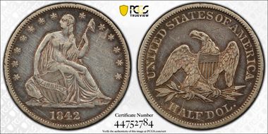 1842 50C WB-13 Medium Date RPD Rev of 1842 N1