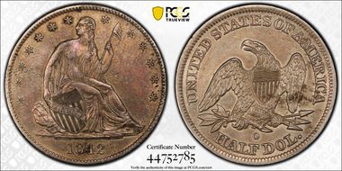 1842-O 50C WB-10 Medium Date N1