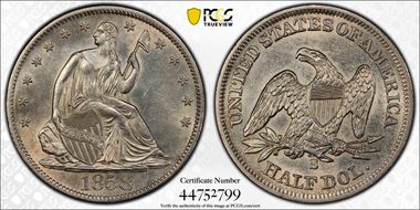 1858-S 50C WB-2 Large S AU58