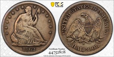 1862-S 50C WB-2 Small Broken S Damaged 6 VF20