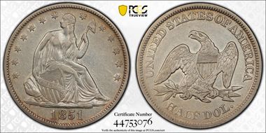 1851 50C WB-3 Repunched 2nd 1 N1