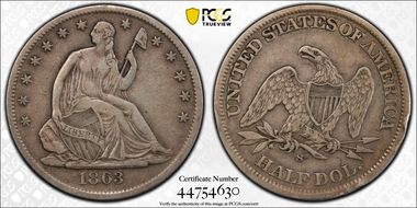 1863-S 50C WB-3 Small Partially Broken S VF30