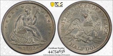 1867-S 50C WB-8 Very Small S Recut 1 N1