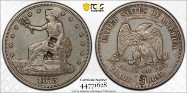 1875-S/CC T$1 Chopmarked XF45