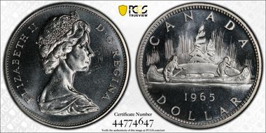 1965 S$1 Type 1 Sm Beads, Pt 5 Ag PL65