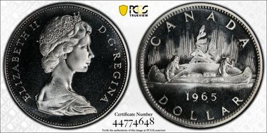 1965 S$1 Type 1 Sm Beads, Pt 5 Ag PL67CAM