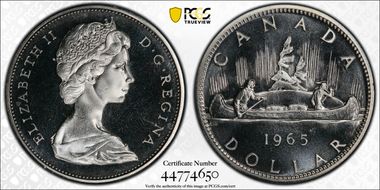 1965 S$1 Type 1 Sm Beads, Pt 5 Ag PL66