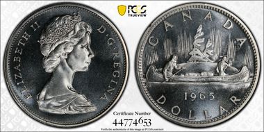 1965 S$1 Type 1 Sm Beads, Pt 5 Ag PL67