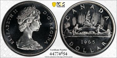 1965 S$1 Type 1 Sm Beads, Pt 5 Ag PL67