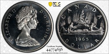 1965 S$1 Type 1 Sm Beads, Pt 5 Ag PL65