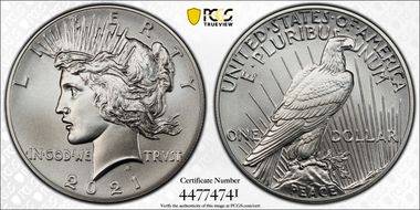 2021 $1 Peace Dollar 100th Anniversary MS70